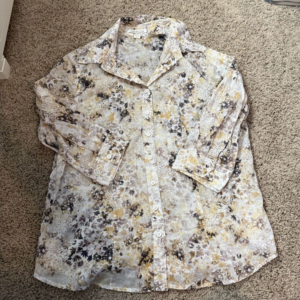 Coldwater Creek Abstract Floral 3/4 Sleeve Blouse